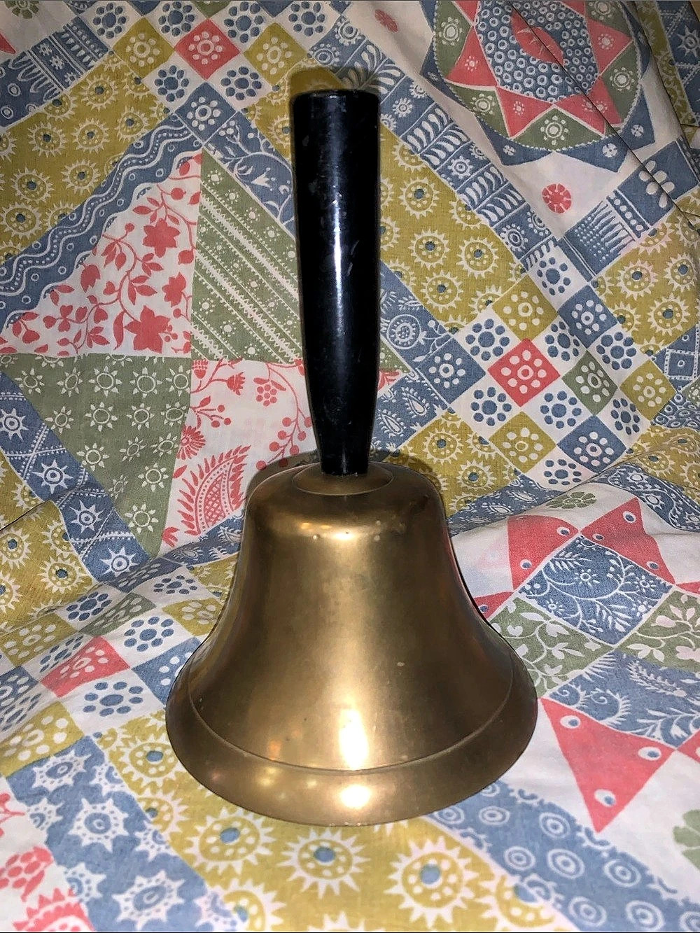 Vintage Brass School Handbell Decor 8 3/4” Tall 5 1/2” diameter bell